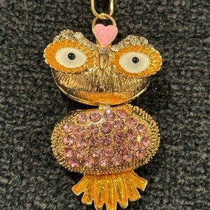 Pink Rhinestone Owl Keychain/Bag Charm (w/Gold Tone Hardware)(NWT)